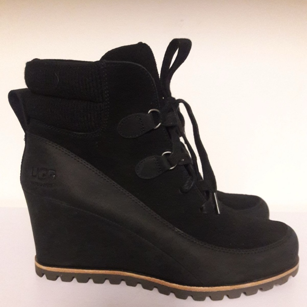 UGG Women's Black Lace-Up Wedge Boots